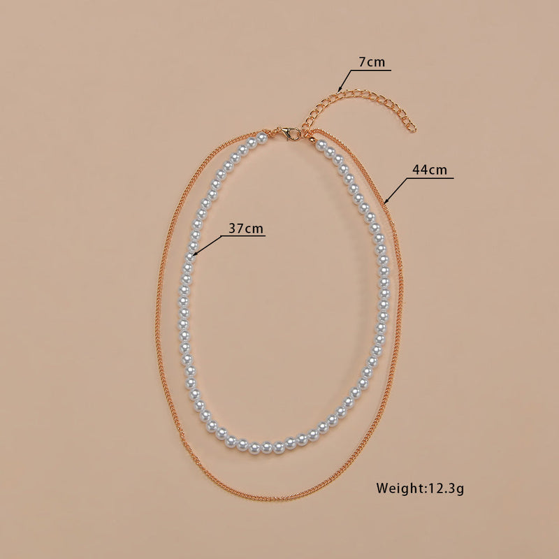 Multilayer Elegant Pearl Necklaces Gold Metal Chain