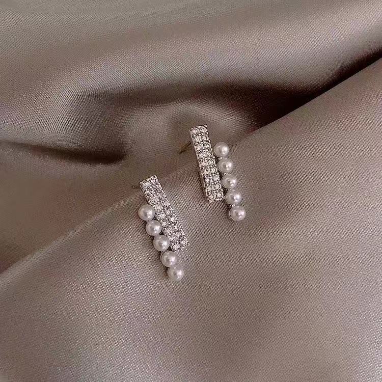 Double Layer Rhinestone Pearl Vintage Earrings