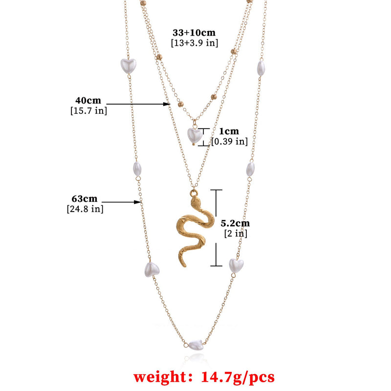 Multi Layer Fashion Chain Pearl Snake Necklace