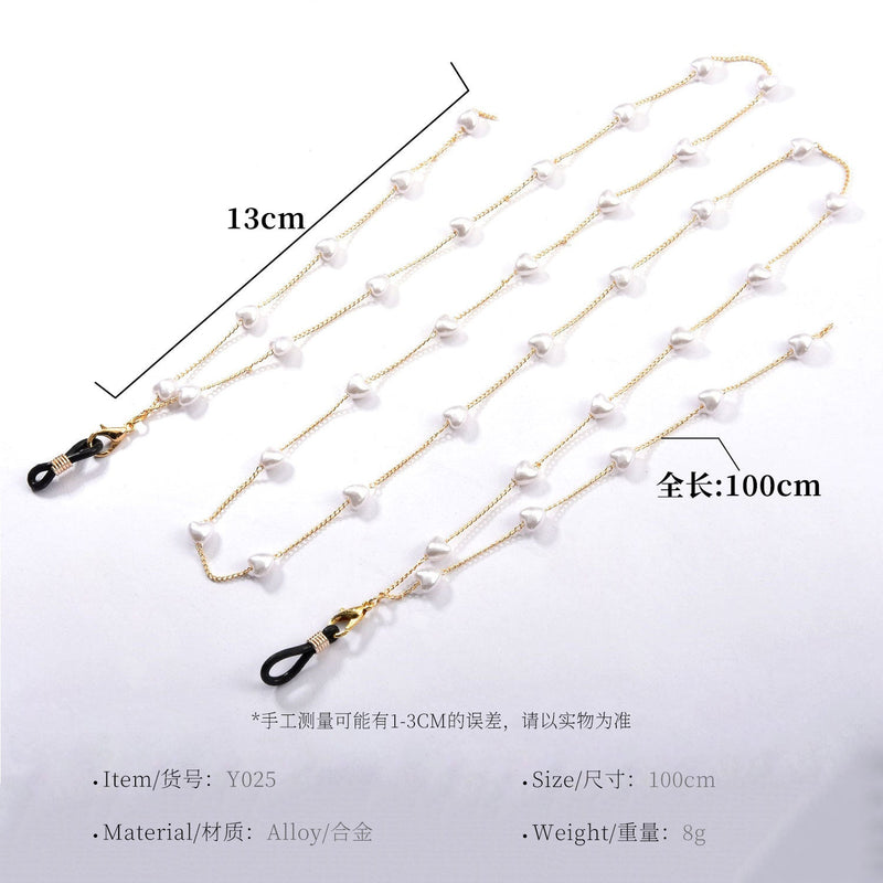 Heart Pearl Color Clip Bead Metal Glasses Chain