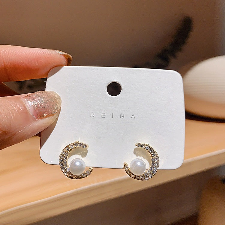 Pearl Studded Moon Earrings