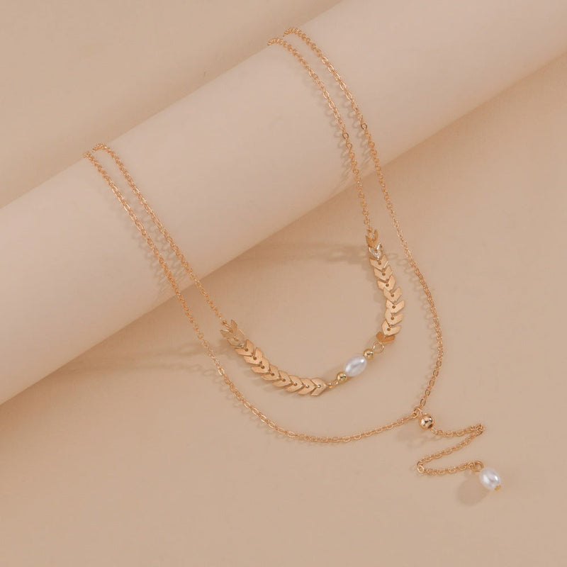 Wheat Leaves Chain Pearl Necklace