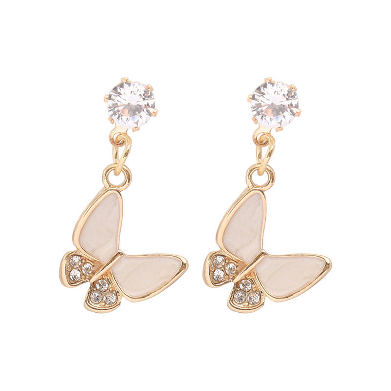 Butterfly Pendant White Crystal Hoop Jewelry Earrings