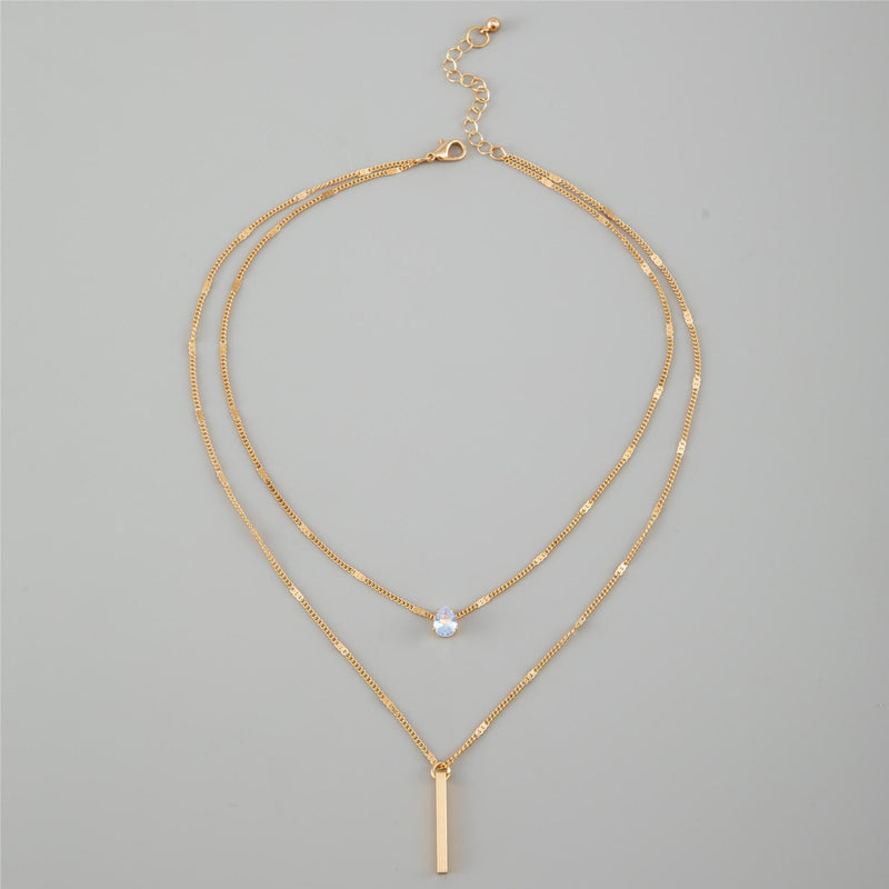 Fashion Double Layered Drop Stone Tassel Pendant Necklace