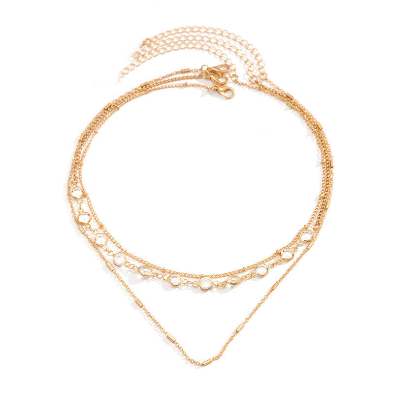 Crystal Layered Paperclip Chain Necklaces Choker