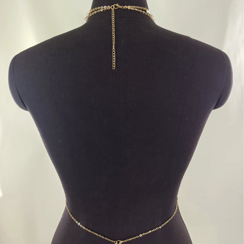 Layer Pearl Belly Chain Geometric Round Tassel Belly Chain