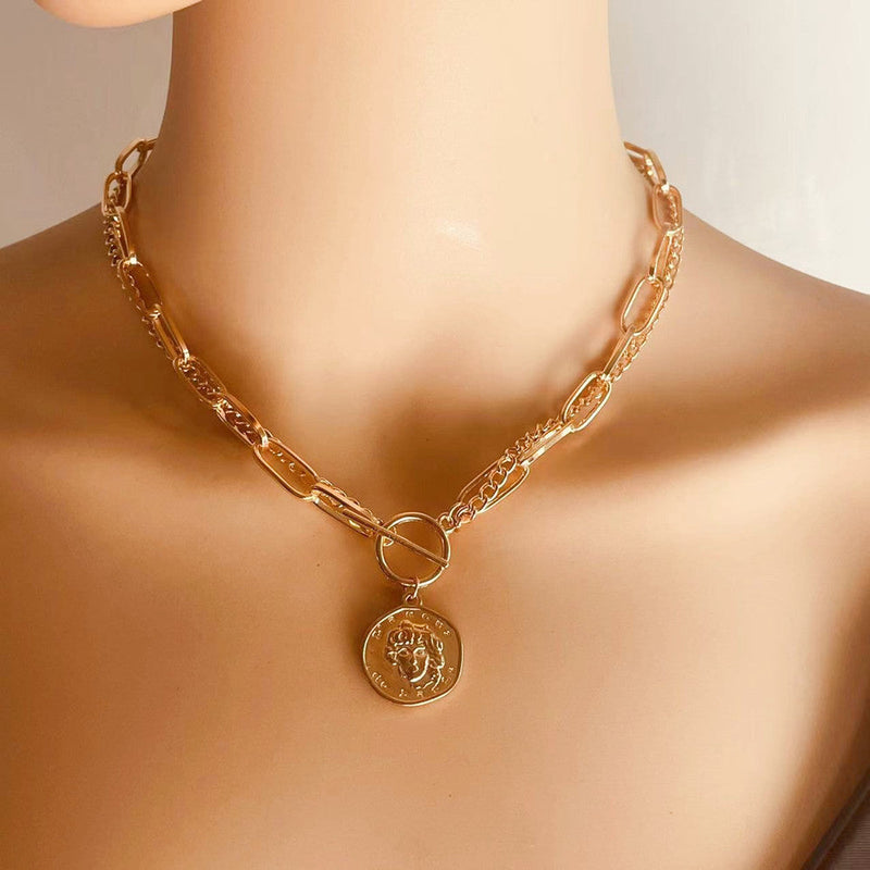 Double Layer Stacked Women Necklace Circular Pendant