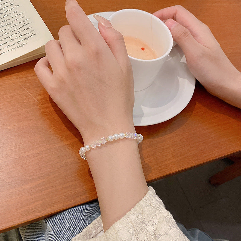 White Pearl Beaded Elastic Bracelet