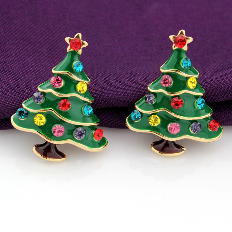 Colorful Rhinestone Christmas Tree Earrings