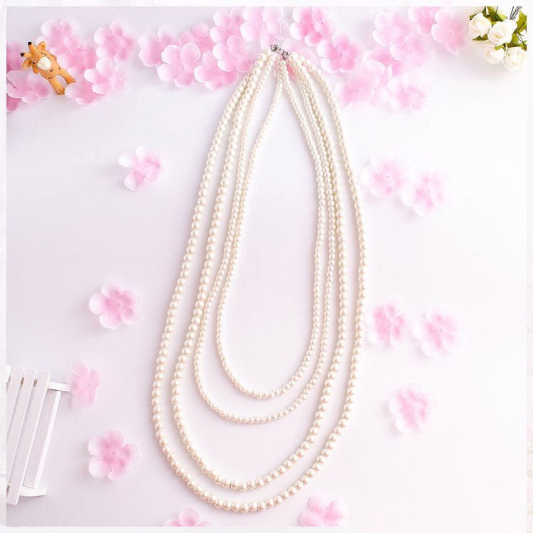 Retro Choker Necklace Multi-Layered Baroque Beaded Imitation Pearl