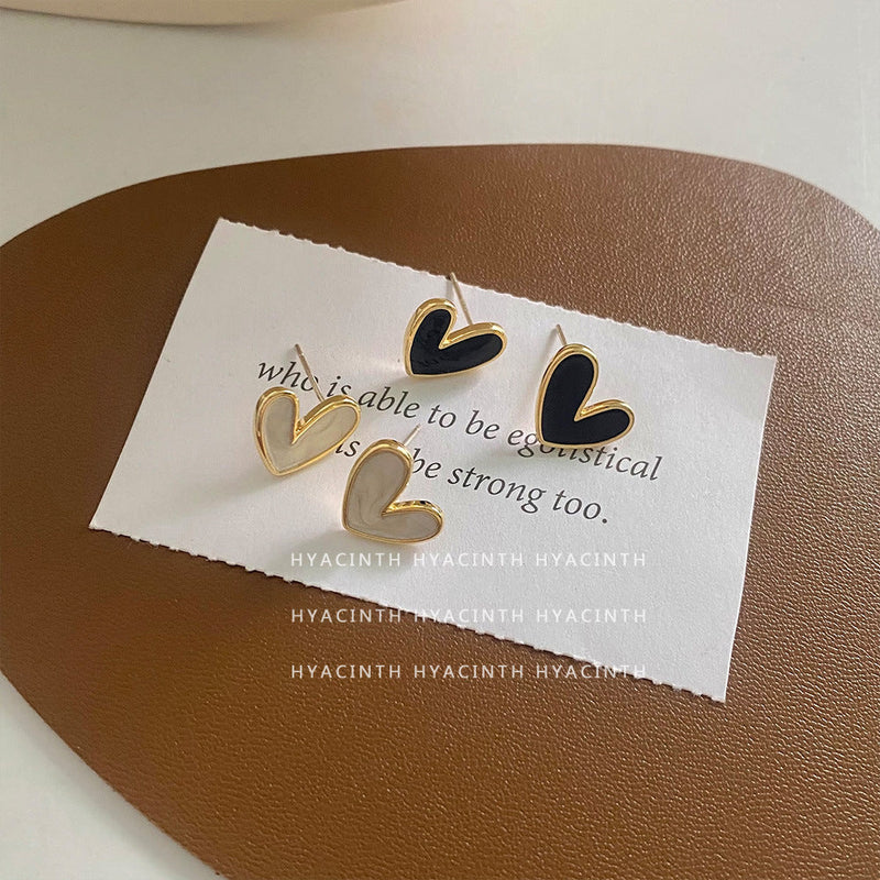 Black White LOVE Heart Stud Earrings for Women