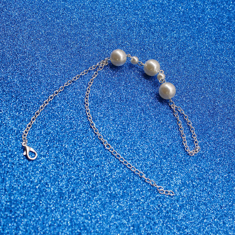 Sparkly Faux Pearl Finger Chain Bracelet