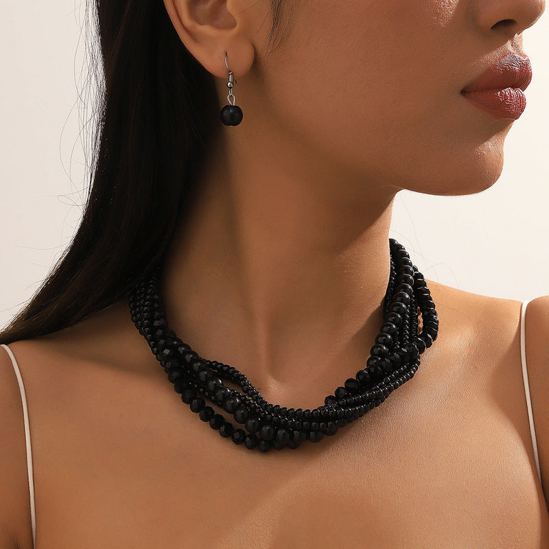 Multi Layered Pearl Crystal Beads Choker Collar Necklace