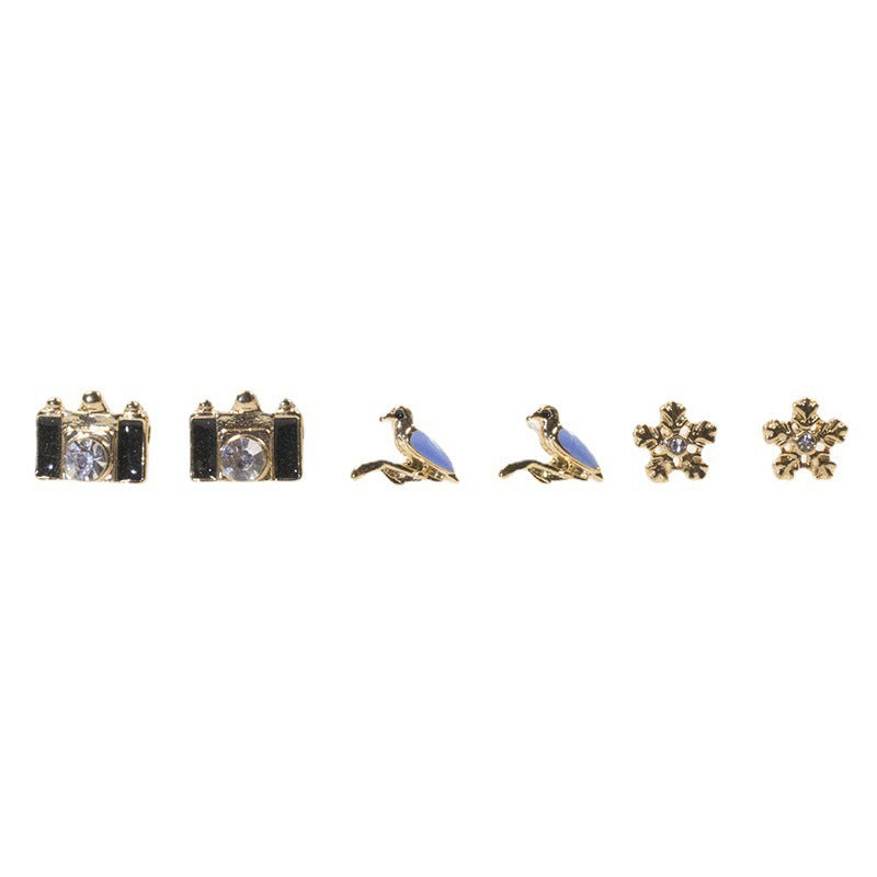 Camera Bird Stud Earrings Set