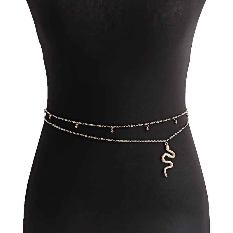 Vintage Exaggerated Snake Shape Waist Chain Sexy Shiny Rhinestone Belly Chain