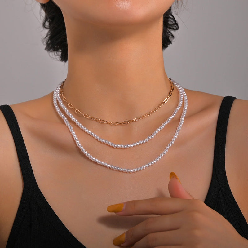 New Pearl Necklace Round Multi Layer White Chain