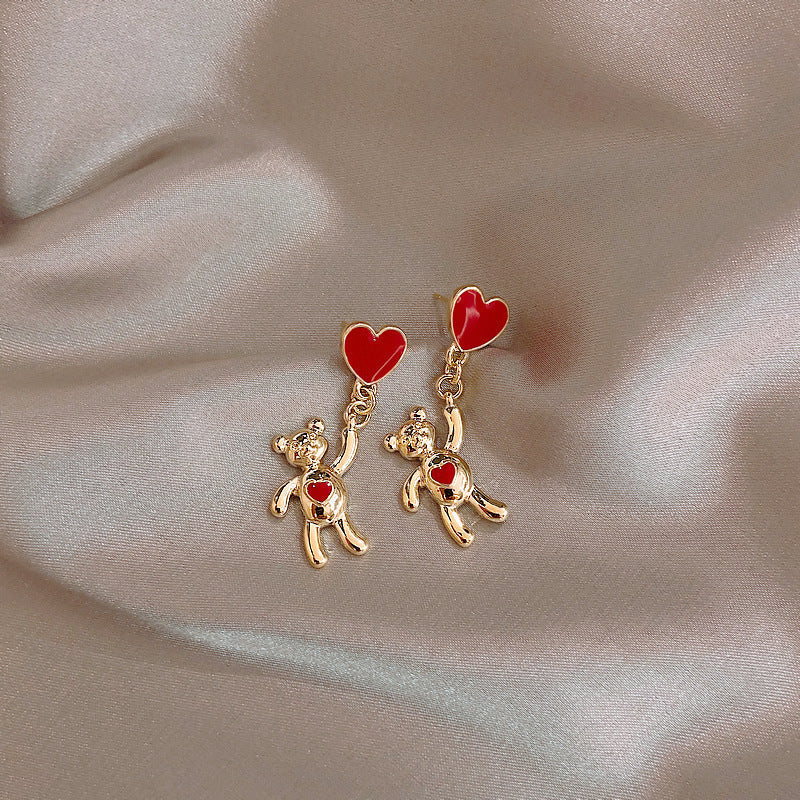 Cute Heart Bear Stud Earrings
