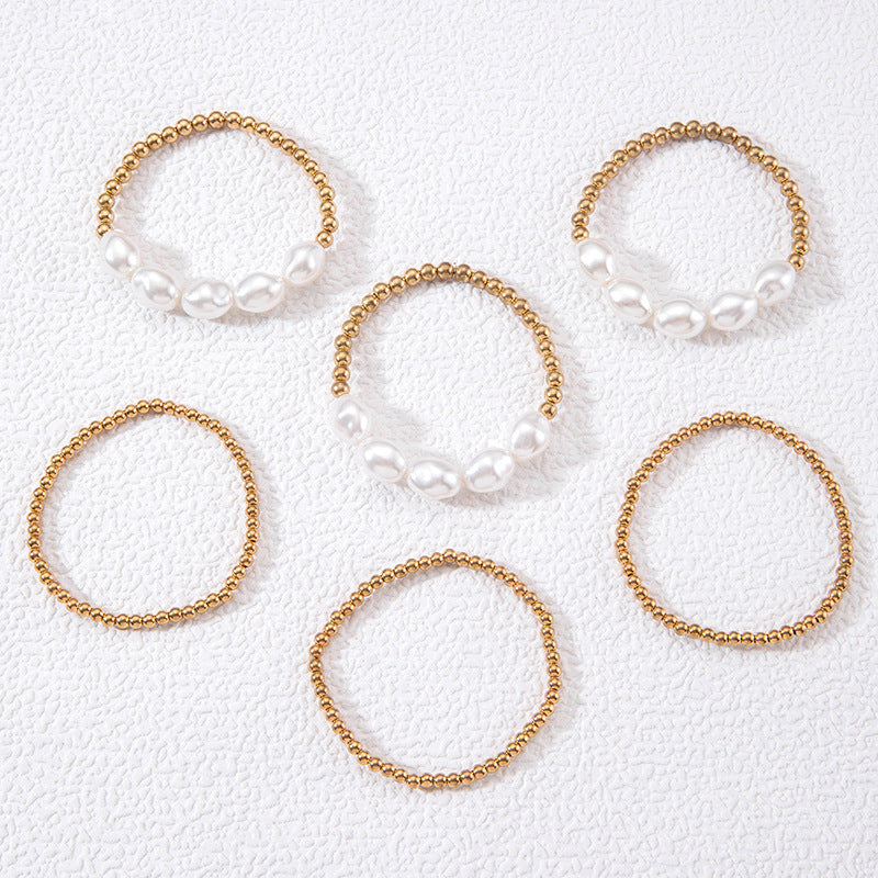 Imitation Pearl Beaded Bracelet Set