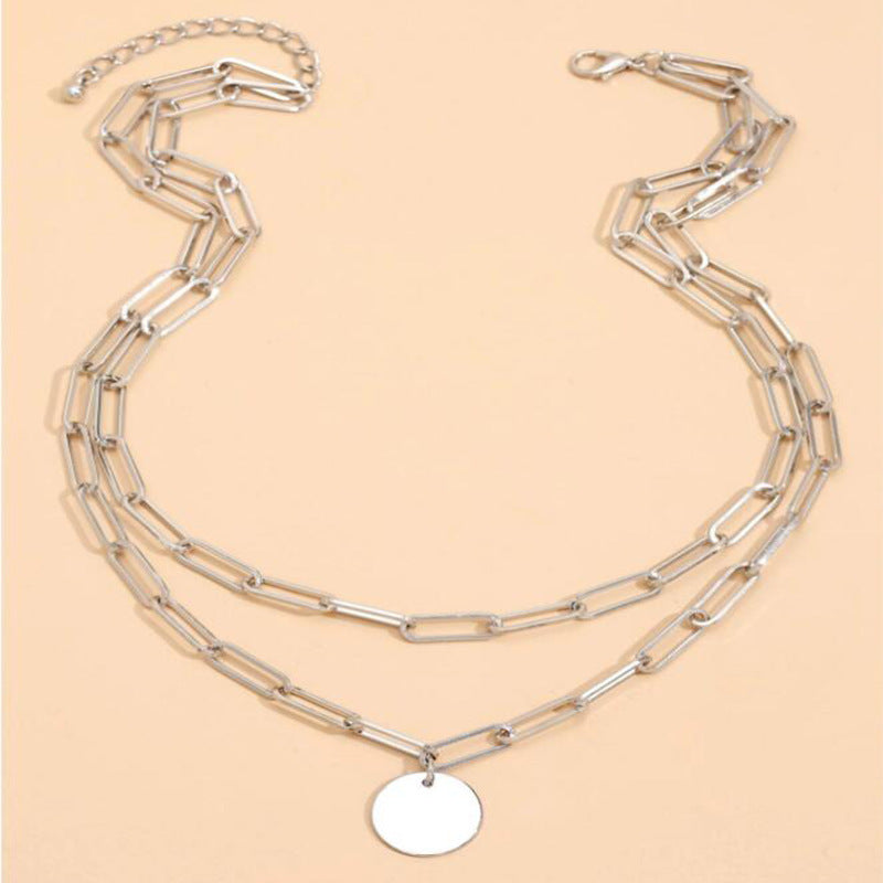 Vintage Round Charm Layered Necklace Women