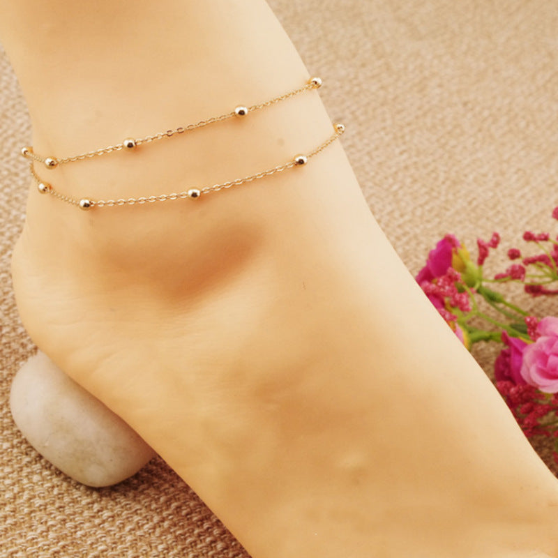 Round Beads Link Chain Anklet Jewelry