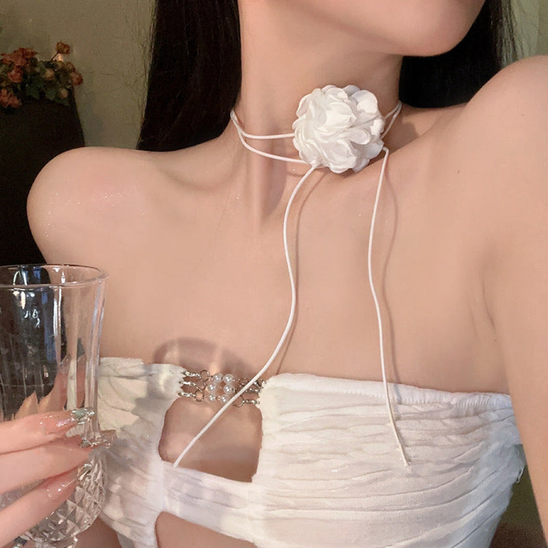 Retro Fabric Satin Rose Flower Necklace