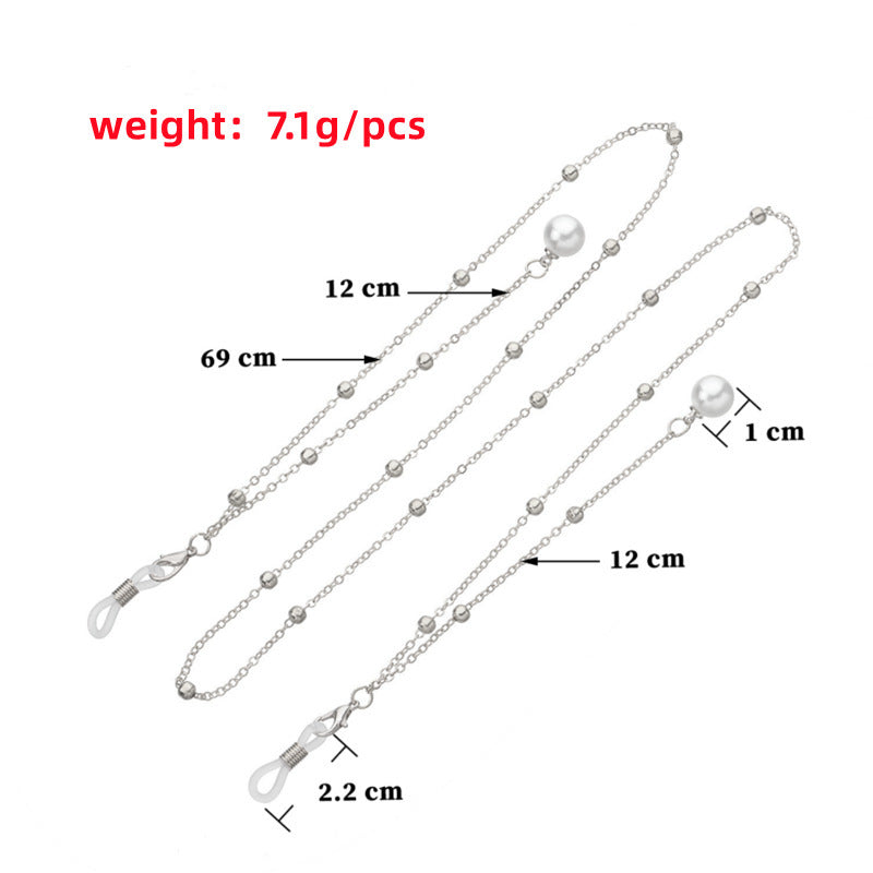 Pearl Tassel Long Glasses Metal Round Bead Chain
