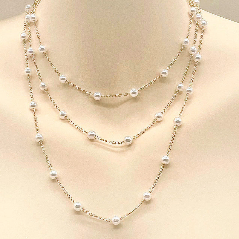 Beaded Collar Chain Retro Pearl Multi Layer Necklace