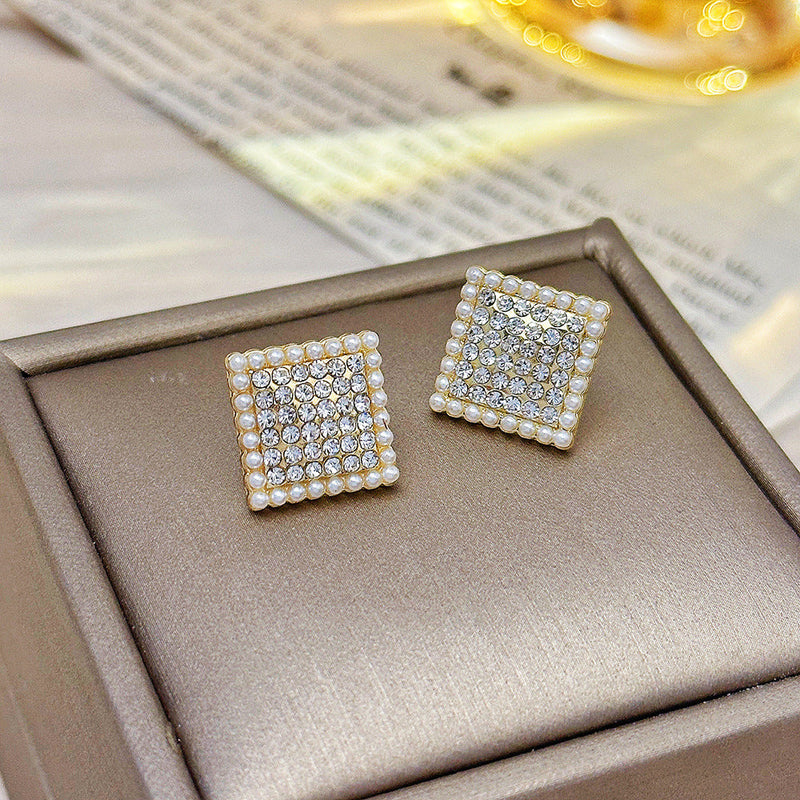 Full Rhinestone Square Geometric Earrings