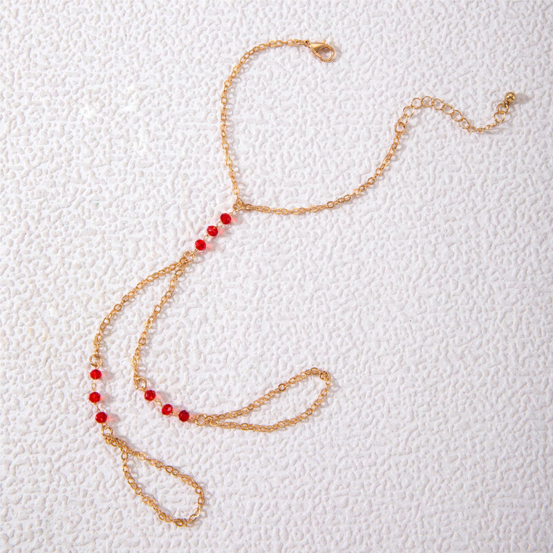 Bohemia Punk Link Chain Red bead Ring Bracelets