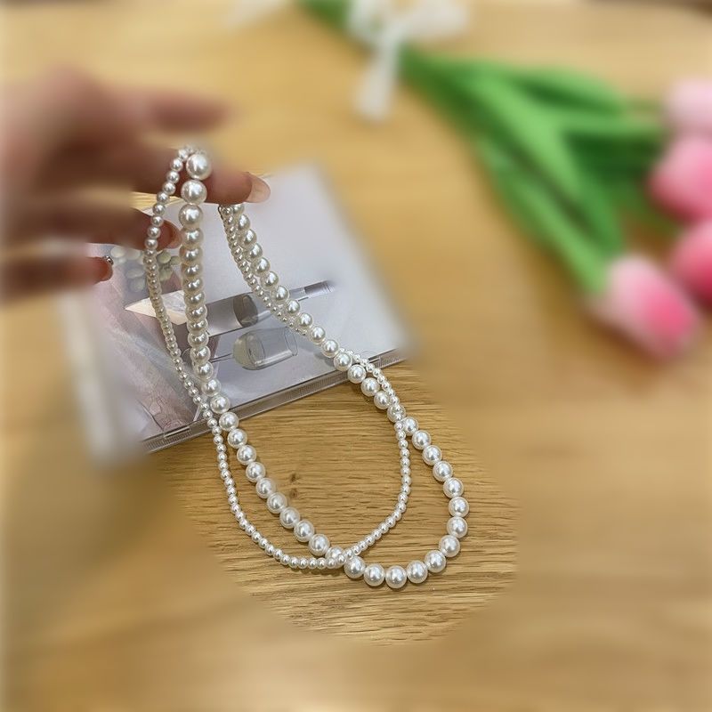 Faux Pearl Strand Layered Choker Bridal Necklace Wedding Jewelry