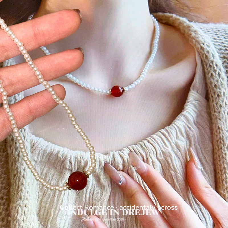 Pearl Necklace Agate Bead Pendant Necklace