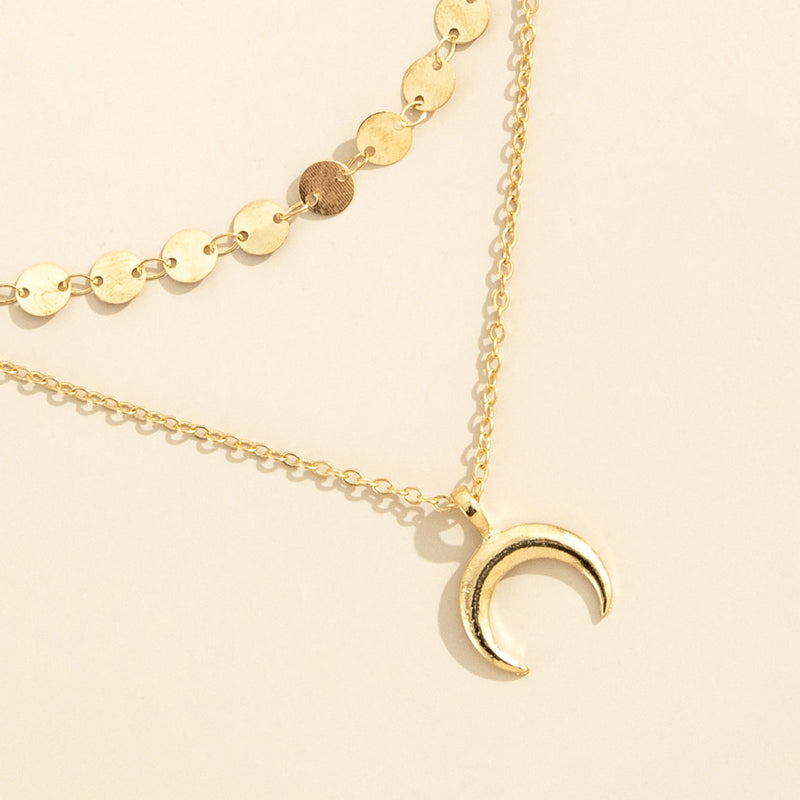 Bohemian Moon Pendant Necklace Layer Chain