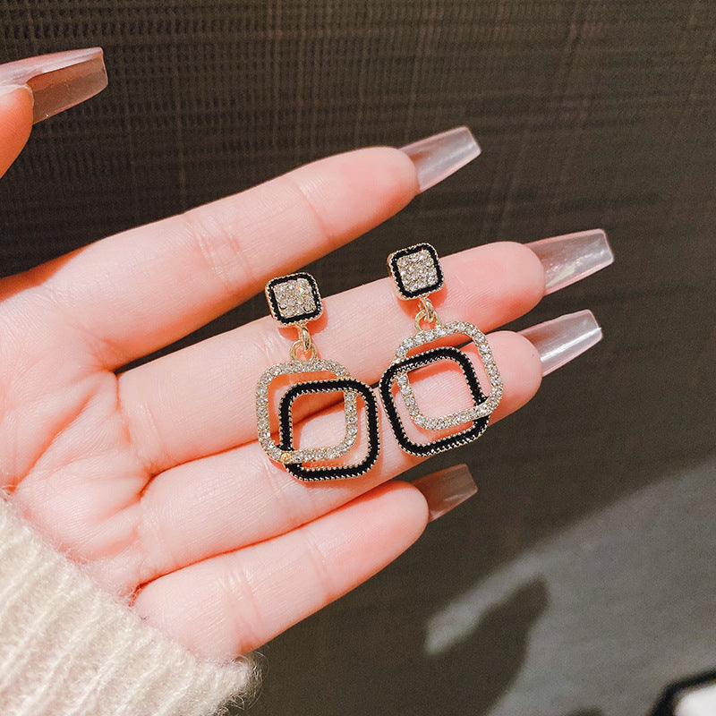 Geometry Rhinestone Square Pendant Earrings