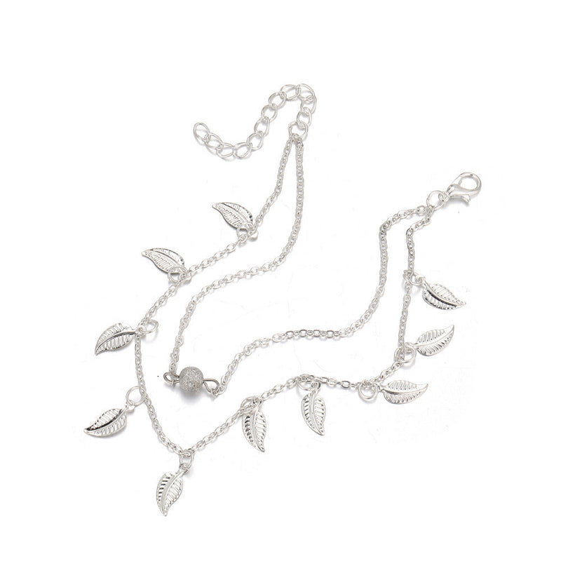 Beach Leaf Shape Layered Tassel Foot Chain