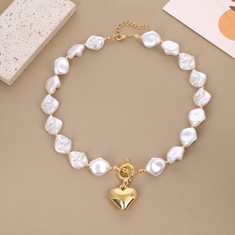 Baroque Imitated Pearl Peach Heart Pendant Necklaces