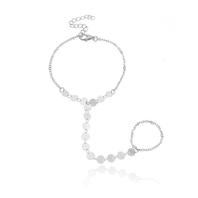 Geometric Sequined Metal Finger Ring Bracelet