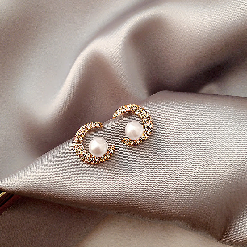 Pearl Studded Moon Earrings