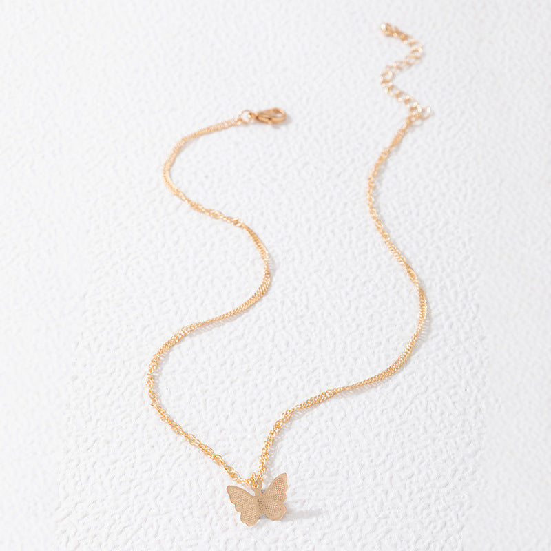 Double Layered Butterfly Pendant Multi Layered Necklace