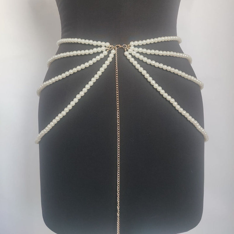 Women Multilayer Pearl Waist Chains