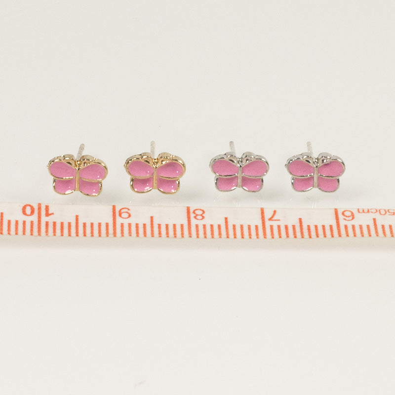 Butterfly Enamel Pink Stud Earrings