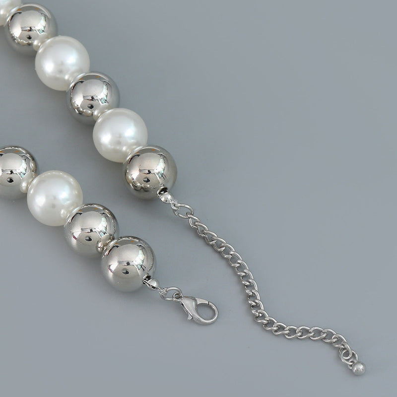 White Silver Mixed Color Pearls Simple Beaded Necklaces