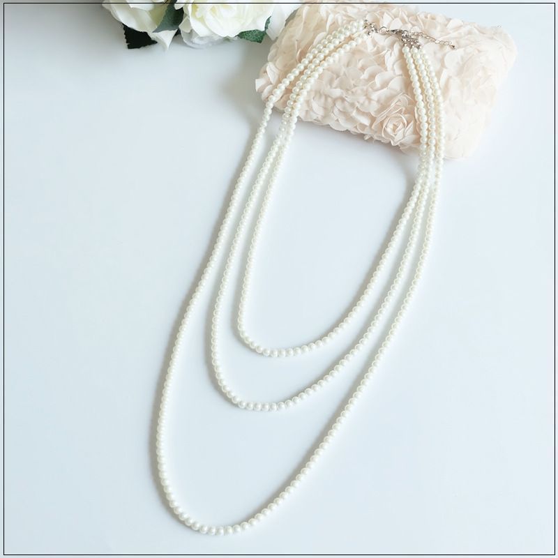 Multi Strand Layered Station White Pearl Wedding Necklace