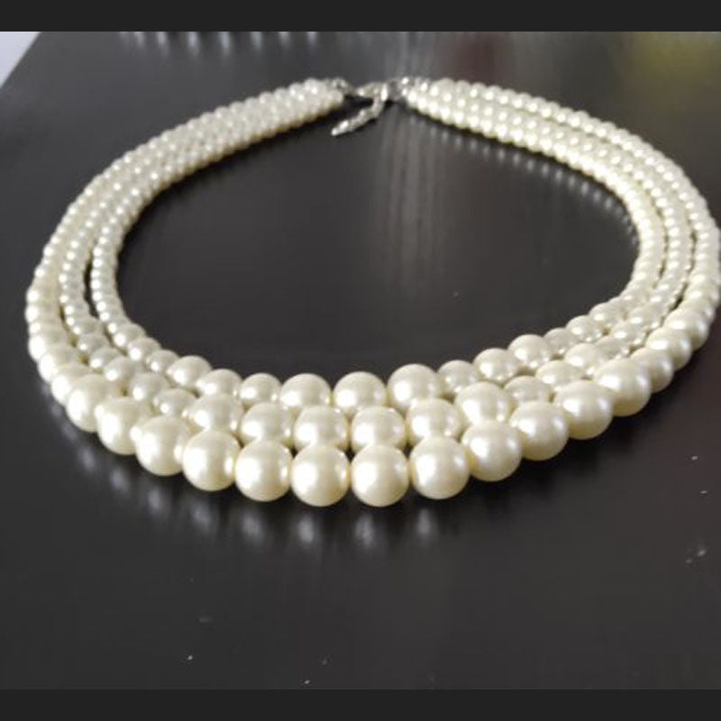Vintage Multi Layered Faux Pearl Necklace Wedding Bride Necklace
