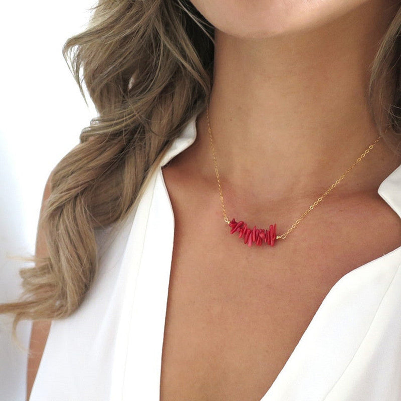 Red Coral Stone Lucky Necklace