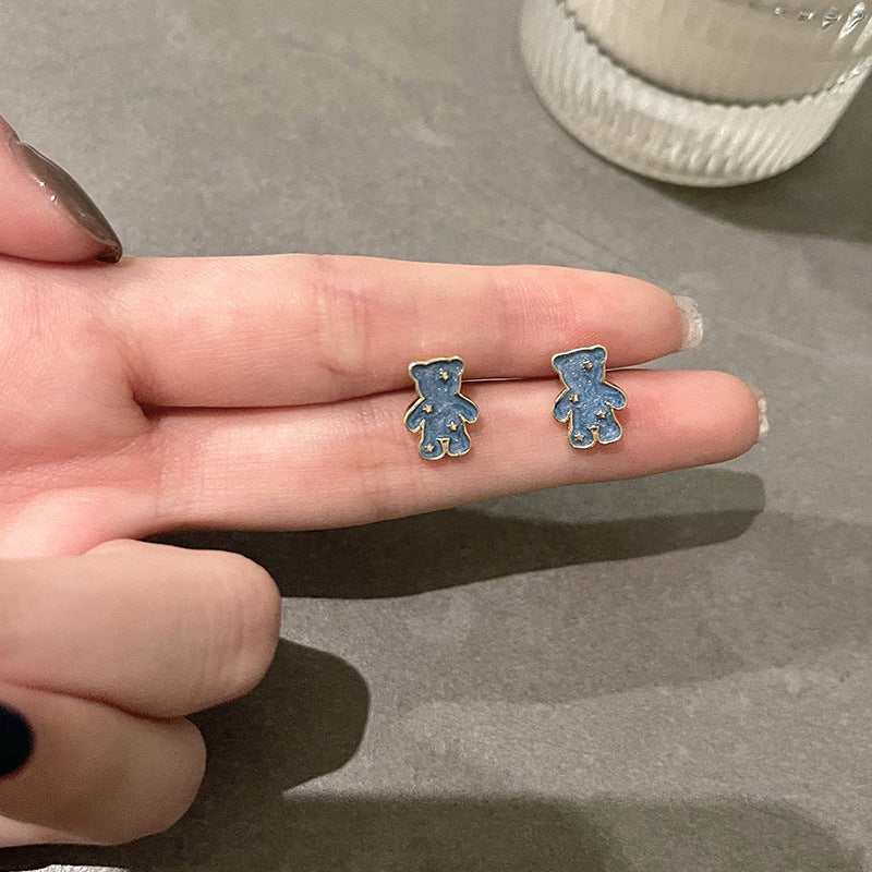 Blue Enamel Bear Earring