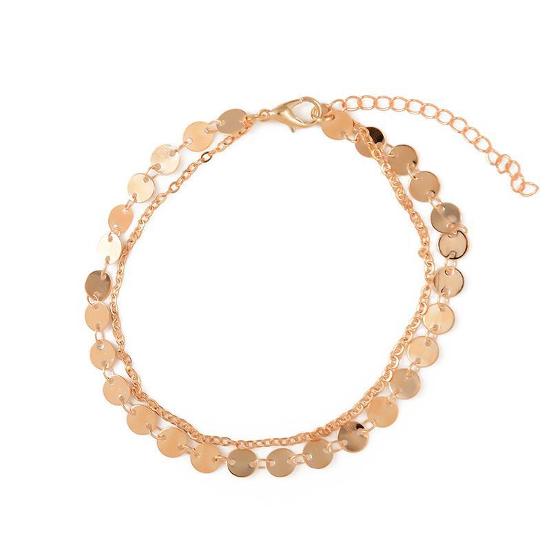 Flat Disc Beaded Double Layer Foot Bracelet