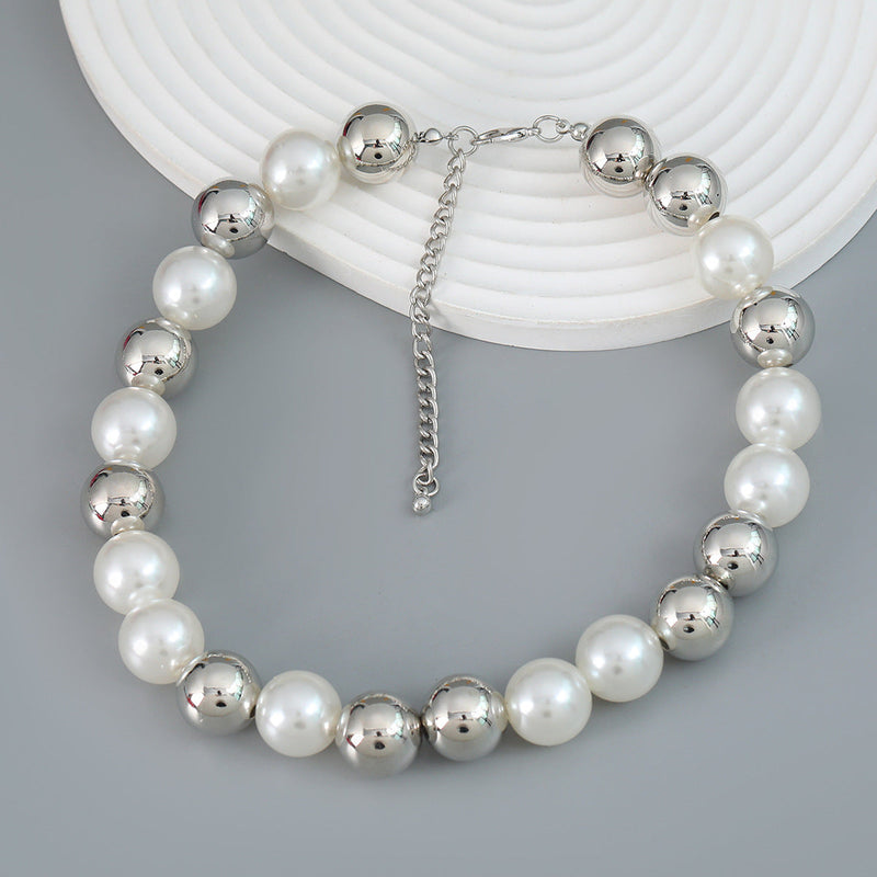 White Silver Mixed Color Pearls Simple Beaded Necklaces