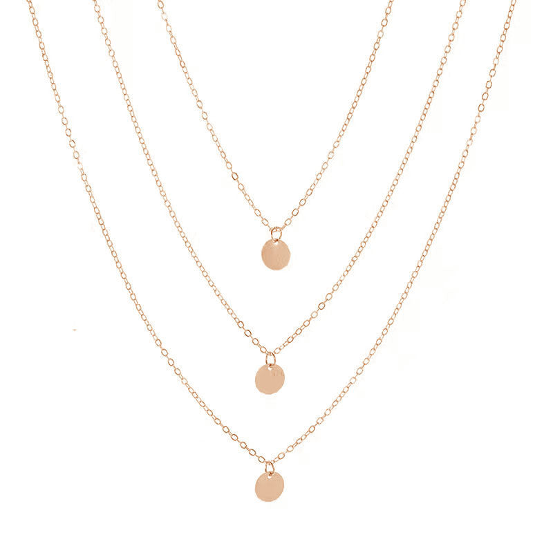 Layered Chain Round Pendant Necklace