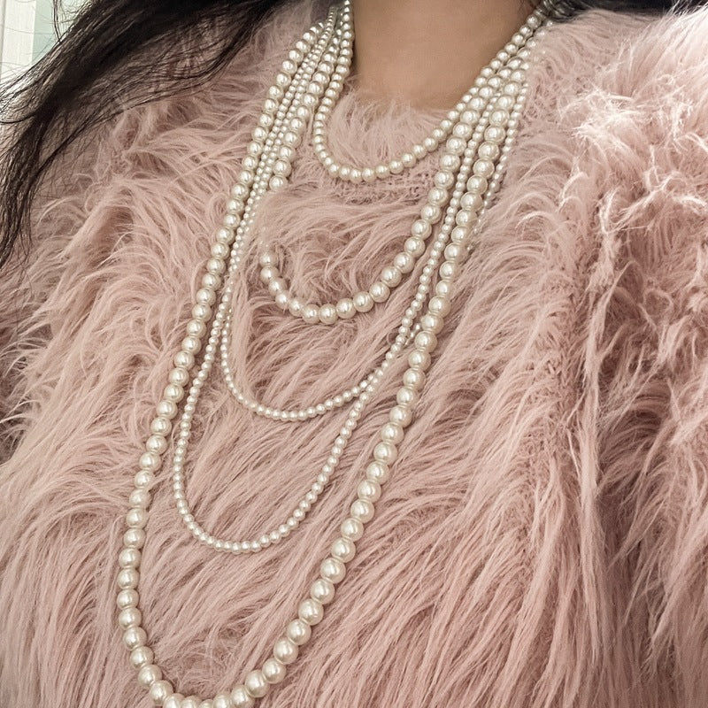 Pearl Beaded Necklace for Women Multi Long Strand Layered