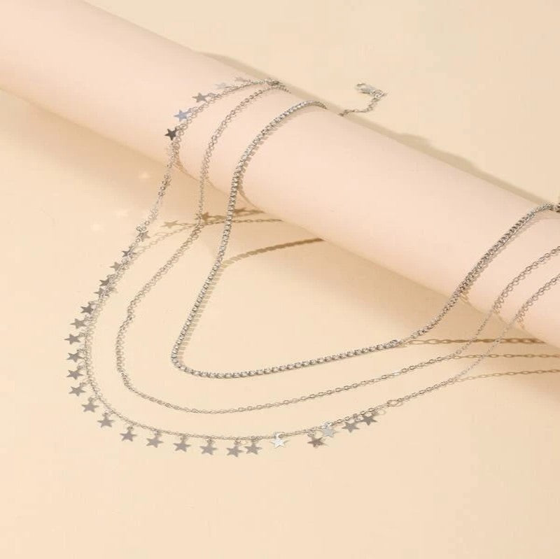 Geometric Rhinestone Star Pendant Tassel Belly Waist Chain for Women